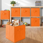 Casafield Set of 6 Collapsible Fabric Cube Storage Bins, Orange - 13" Foldable Cloth Baskets for Shelves, Cubby Organizers & 