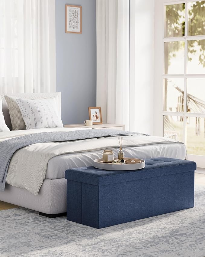 SONGMICS MAZIE Collection - 43 Inches Folding Storage Ottoman Bench, Ottoman Foot Rest, End of Bed Bench, Storage Chest, Load