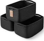 3-Pack Small Storage Baskets for Organizing | Woven Shelf Toy Basket | Rope Baskets for Gifts Empty | Closet Organizer Bins w
