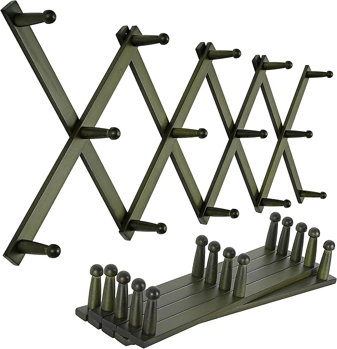 SKOLOO Hat Rack for Wall with 14 Hooks, Pack of 2, Solid Wooden, Modern, Expandable Coat Rack Wall Mount for Coats, Hats, Bag