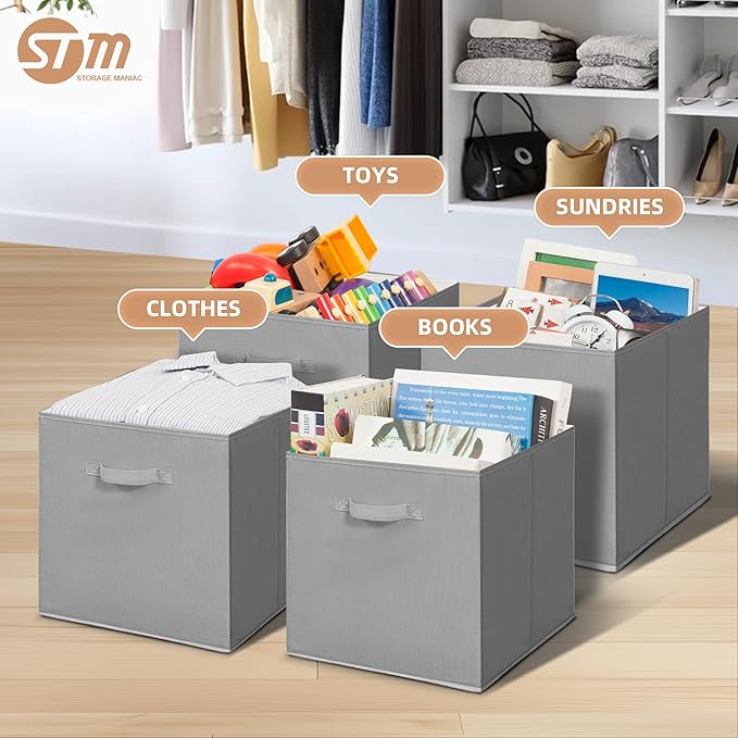 STORAGE MANIAC Storage Cubes, 13 Inch Collapsible Storage Bins with Handles, 8 Pack Fabric Foldable Bins for Organization, Du