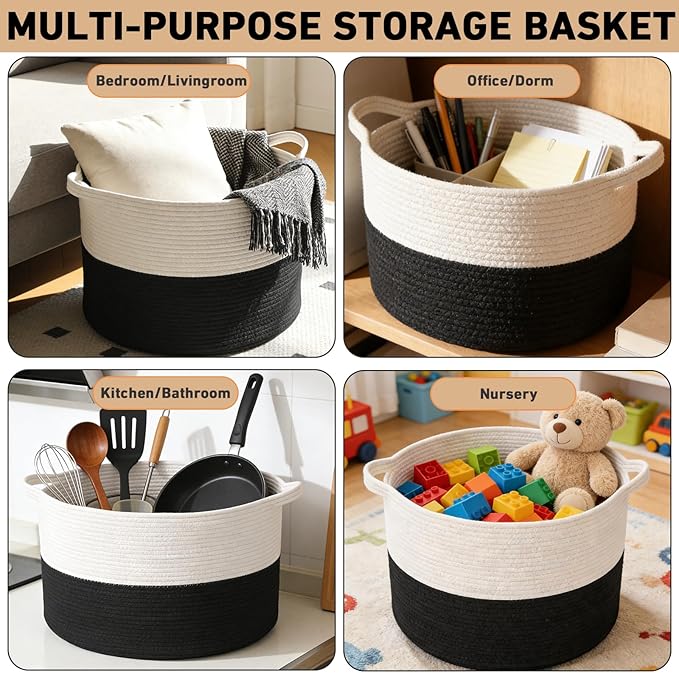 115L Large Blanket Basket,23.6" L x 23.6" W x 15.7" H Rope Woven Baskets with Handles, Toys Storage Bins,Laundry Basket Perfe