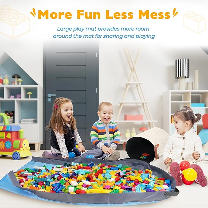 SAM AND MABEL XXL Toy Storage Organizer with Play Mat – 15" x 15" x 16" Storage Bin for Kids' Playroom, Foldable Nursery Fabr