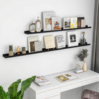 Picture Ledge Shelf for Wall, 24 inch Solid Pine Wood Nursery Book Shelves 2 Packs, Floating Ledge Shelves for Kids' Room Bed