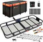 Hitch Mount Cargo Carrier Basket 60"*25"*6"+Waterproof Bag 25 Cubic Feet(60"*24"*31"),and Cargo Net with Attachment Hooks,Ratchet Straps,Hitch Stabilizer.500 Lbs Capacity,foldable,fit 2" Receiver