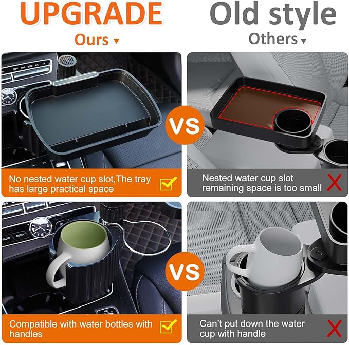 Car Large Cup Holder Expander, 3-in-1 Cupholder Extender with Swivel and Detachable Snack Food Tray Table for Eating, Travel 