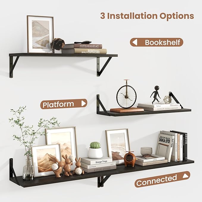 Axeman Black Floating Shelves for Wall | 24 Inch Floating Shelves Set of 2 | 24W x 8D Rustic Wood Shelves for Bathroom Kitche
