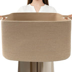 96L Large Blanket Basket,24"x16"x15"Rectangle Storage Bin with Handles,Woven Rope Laundry Basket for Toys, Clothes,Magazines,