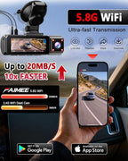4K+2K+2K 3 Channel Dash Cam Front and Rear, 128GB Card Included, Dash Camera for Cars 5.8G/2.4G Dual Wifi, Built-in GPS, Nigh