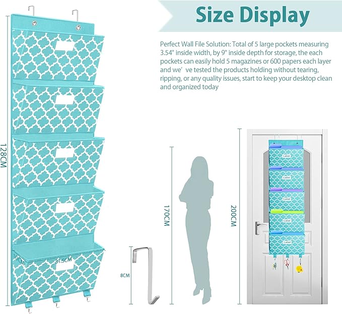 Over the Door File Organizer, Hanging File Folders, Wall Organizers and Storage for Mail, Magazine, Notebooks, Planners, Offi