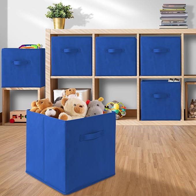 Casafield Set of 6 Collapsible Fabric Cube Storage Bins, Royal Blue - 13" Foldable Cloth Baskets for Shelves, Cubby Organizer