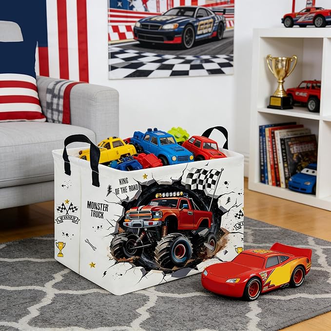 Rectangular Monster Truck Basket,Racing Car Storage Baskets,Cute Basket for kids with Handles,Kid Room Decor Gift,Car Room De