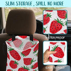 Car Garbage Bag Red Sweet Strawberry Drawstring Car Trash Bag Hanging for Back Seat with Adjustable Buckle Canvas Vehicle Trash Can Easy-to-Install