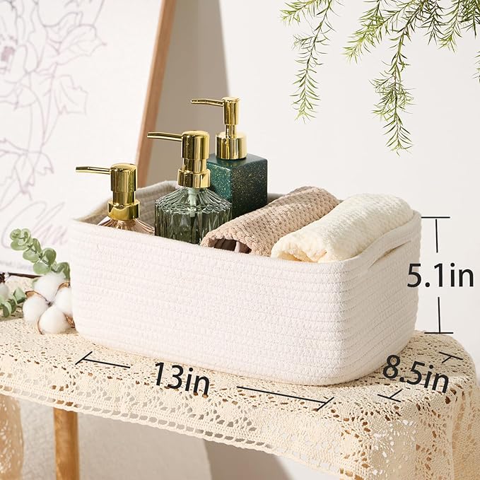 MiniArk Small Storage Baskets for Organizing | Closet Organizer Bins | Shelf Toy Basket | Woven Rope Baskets | Cube Decorativ