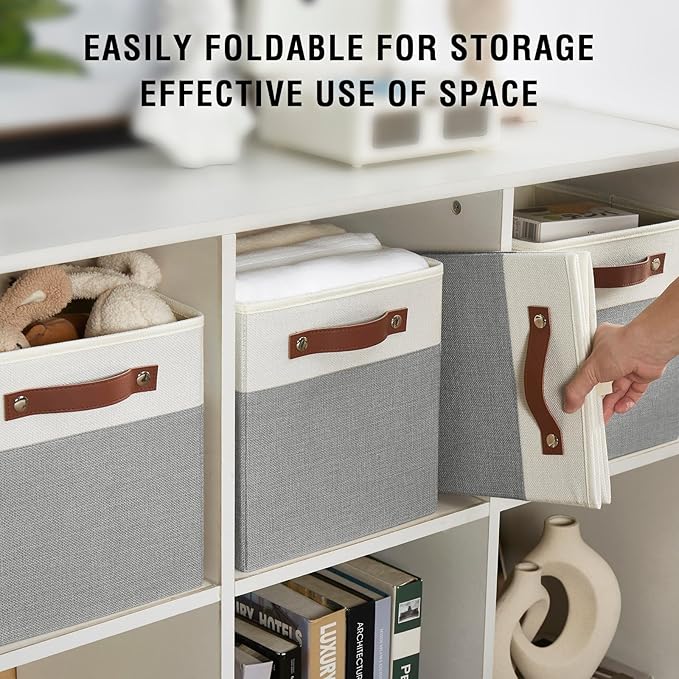 Bagnizer Collapsible Fabric Storage Cube Bins with 2 Reinforced PU Handles, Foldable Storage Organizer Baskets for Closet, Sh
