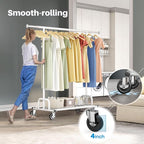 HOKEEPER Clothes Rack Collapsible Clothing Garment Rack Capacity 525LBS Clothing Racks on Wheels Heavy Duty Rolling Clothes R