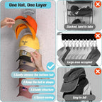 Hat Organizer for Baseball Caps 2Pack, Hat Rack for Wall with Strong Adhesive Hold up to 20 Hats, Hat Hanger Holder Display f