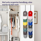 SWTYMIKI Over The Door Purse Organizer - 2 Packs Wall Mounted Purse Rack with 8 Hooks Design, Hanging Handbag Organizer Stora