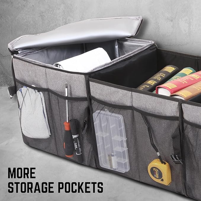 DNA Motoring Trunk Organizer for Car, 90L Large Capacity Foldable Trunk Organizer, Multi Compartment Car Trunk Organizer