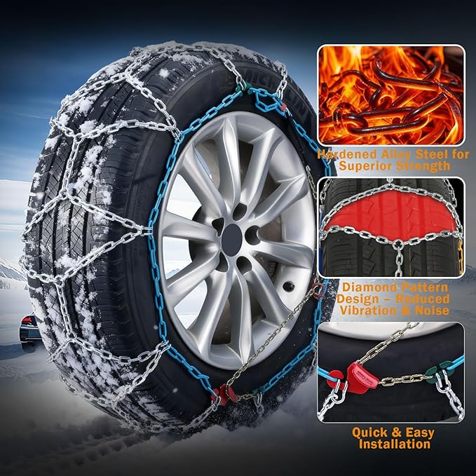 Heavy Duty Snow Chains Tire Chains for Light Truck, SUV & Pickup, Easy Installation, Wear-Resistant Alloy Steel for Superior 