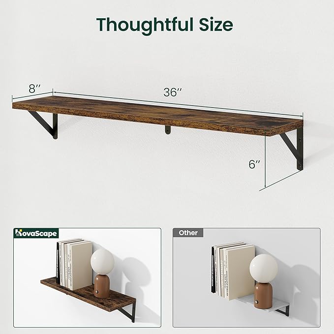 Floating Shelves, 8 Inch Deep Rustic Wood Wall Storage, 36W x 8D Wall Shelves Set of 2, Heavy Duty Metal Brackets, Industrial