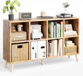 Flrrtenv 8-Cube Bookshelf 2 Tier Retro Bookcase with Legs, 11in Shelf Opening, 47" Wood Bookshelves Storage Organizer Shelf, 