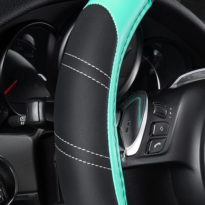 CAR PASS Line Rider Microfiber Leather Sporty Steering Wheel Cover Universal Fits for 95% Truck,SUV,Cars, 14.5-15 inch Anti-S