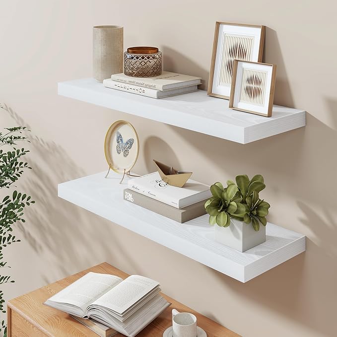Fun Memories 36 Inch Floating Shelves in White, 9.3 Inch Deep Floating Shelf for Bathroom Living Room Kitchen, Rusitc Wall Mo