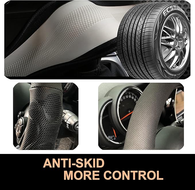 PINCTROT D Shaped Comfy Grip Steering Wheel Cover, Anti-Slip Design, Flat Bottom 14.5-15 Inch(Silicone Black)