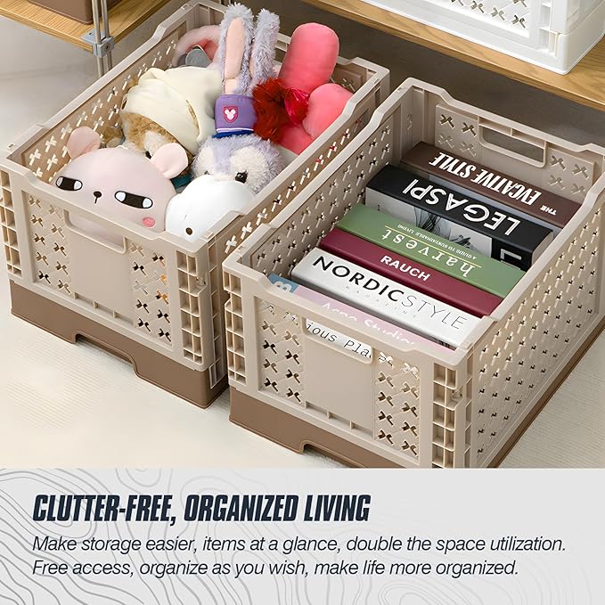 Domiella 2-Pack Foldable High-Strength PP Ventilated Baskets - 12L Collapsible Storage Bins for Kitchen, Camping, Office & Ho