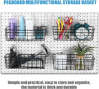 Sieral 4 Pcs Large Pegboard Baskets Set 12 x 6.5 x 4 Inch Black Metal Wire Baskets Peg Board Organizer Accessories Wall Mount