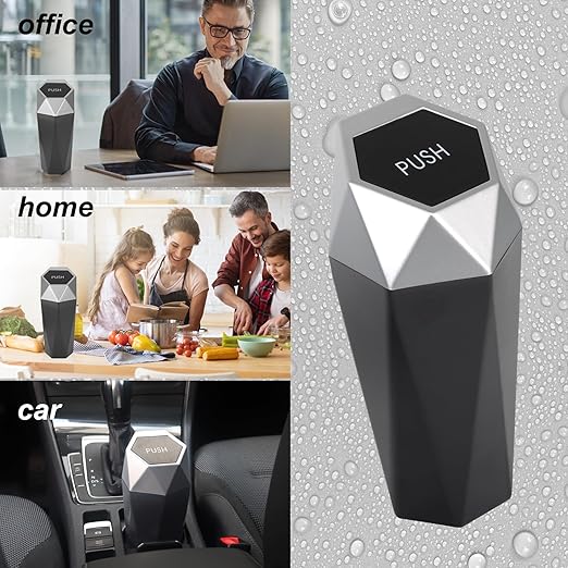 Car Trash Can Bin,Small Garbage Can with Lid,Automotive Cup Holder Mini Cars Trashcan,Portable Door Trash Cans,Car Essentials Gadgets Dustbin (2Pcs, Silver)