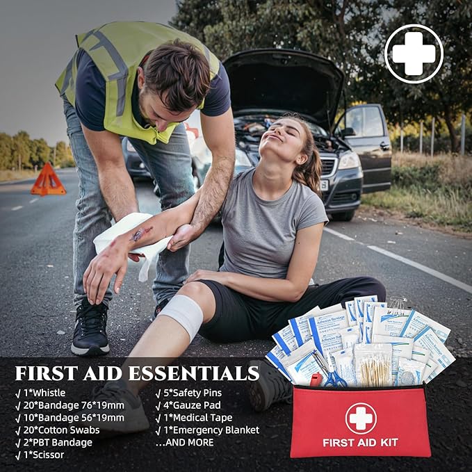 Roadside Emergency Car Kit for Vehicles, Car First Aid Kit Emergency Kit with Jumper Cables, Snow Shovel, Tow Strap, Car Safe