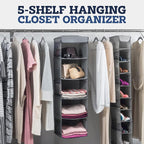 ZOBER Hanging Closet Organizer, 5-Shelf - Hanging Storage Organizer Shelves for Clothes, Towels, Toys - College Dorm Room, Nu