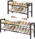 FAVOOSTY 2-Tier Expandable Shoe Rack, Adjustable Shoe Shelf Storage Organizer Space Saving Metal Free Standing Shoe Rack for 