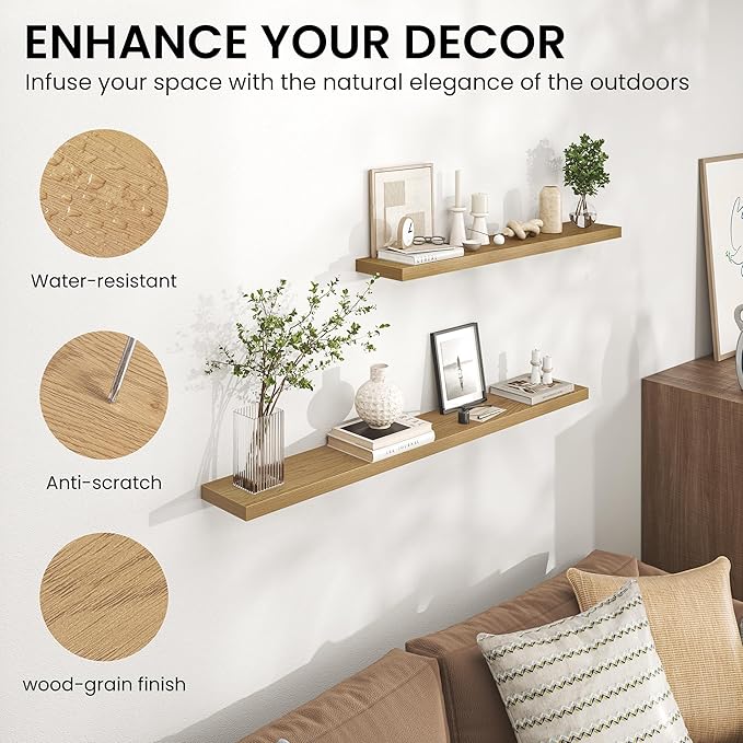 Heimlove 36 Inch Floating Shelves for Wall,Mounted Storage & Display Wood Shelves with Invisible Brackets,Hanging Shelf for B