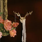 SOFFEE DESIGN Golden Antler Multi-Hook Rack, Deer Horn Coat Stand, Rustic Lodge Entryway Organizer