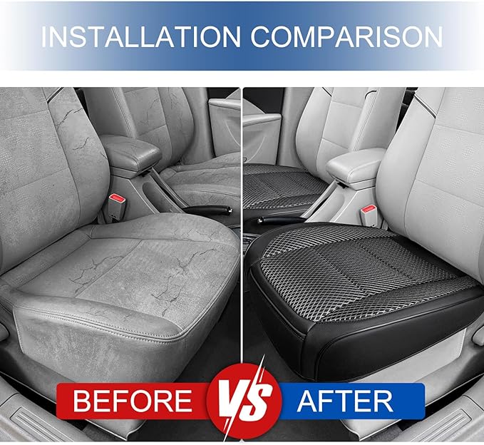 2 Pack Black Ventilated Bottom Car Seat Cover, 3D Air Mesh Breathable Front Leather Car Seat Protectors, Universal Fit Automo