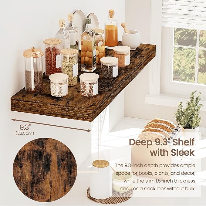 Vivelove Floating Shelves for Wall Mounted, 24 Inch Bathroom Shelves, Display Shelf for Living Room Kitchen Bedroom Office Fa