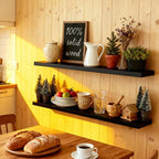 ROGMARS 36 Inches Long Black Floating Shelves,Rustic Solid Wood Farmhouse Wall Shelves with Invisible Brackets for Bathroom, 