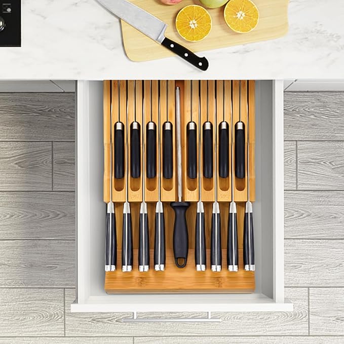 VaeFae Adjustable Bamboo Drawer Dividers and Knife Drawer Organizer Insert Bundle
