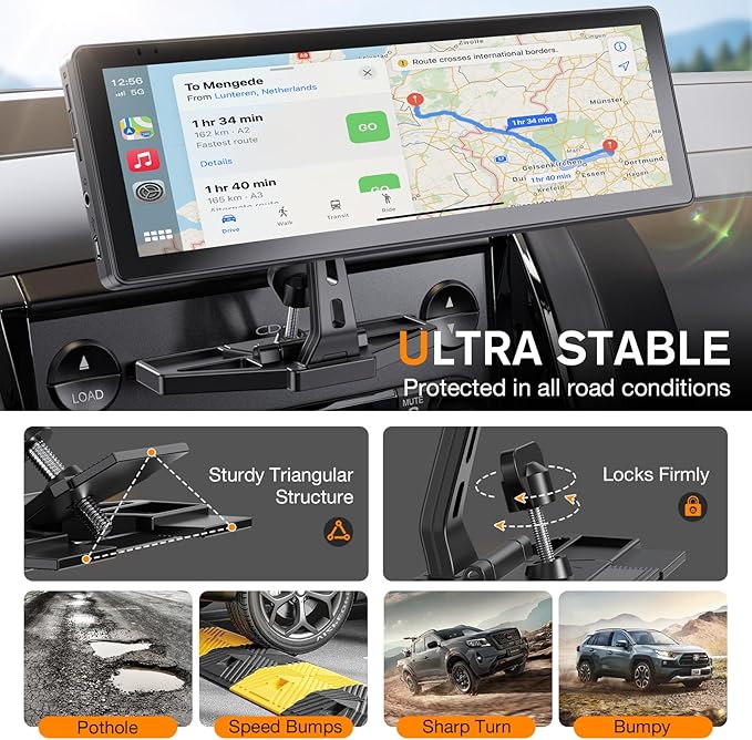 Extended Arm CD Slot CarPlay Screen Mount – Higher Viewing Position for Better Visibility, Extra Clearance for Various Dashboard Layouts, Compatible with 7"–10.26" CarPlay Displays