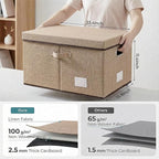 PRANDOM Storage Bins with Lids [3-Pack] Jute Fabric Foldable Storage Boxes Organizer Containers Baskets Cube with Cover for H