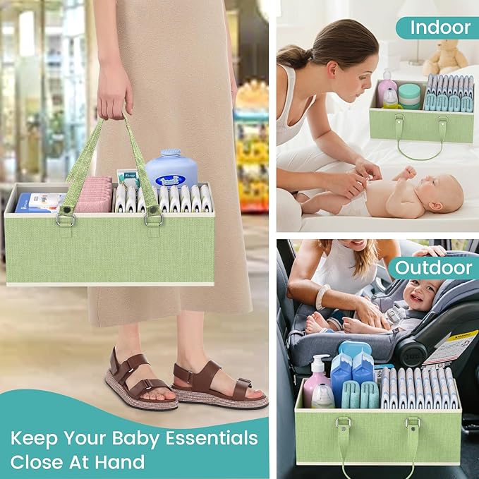 2in1 Baby Diaper Caddy Organizer Cart, 3-Tier Rolling Cart, Metal Diaper Caddy Carts, Bedside Carts for Nursery Essentials St