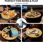 Car Tray & Car Desk for Laptop, 360 Rotating Wood Cup Holder Table, Steering Wheel Tray, Car Accessories for Women &