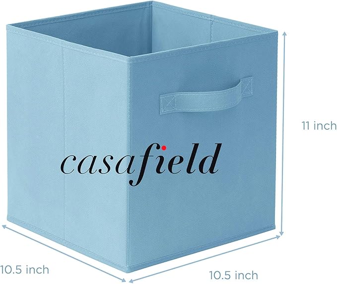Casafield Set of 6 Collapsible Fabric Cube Storage Bins, Baby Blue - 11" Foldable Cloth Baskets for Shelves, Cubby Organizers