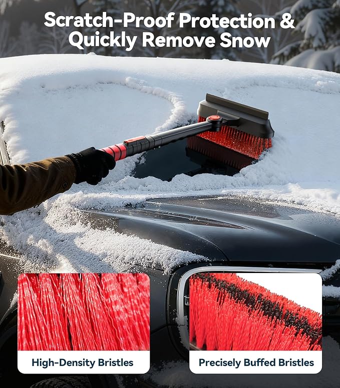All-Around High-Efficiency Cleaning 39 inch Extendable Snow Brush and Ice Scraper with Squeegee, Ice Scrapers for Car Windshield, Truck, SUV Snow Removal Tool, Winter Car Accessories