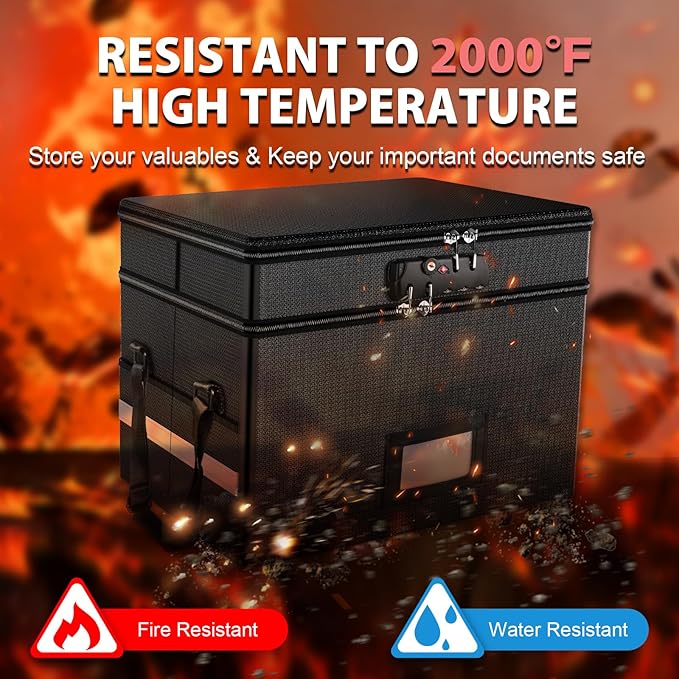 RHM Fireproof Document Box with Lock, 2 Layer Fire Proof File Box for Documents with Handle, Portable Home Office Fire Safe D