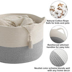 115L Extra Large Woven Cotton Rope Blanket Basket with Handles, Laundry Hamper Storage Bin for Pillows, Comforters,Clothes, B