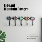 Boho Coat Rack Wall Mounted with 5 Hooks, Multi-Color Mandala Pattern Decorative Wall Hooks for Hanging Hat, Key, Towel, Purs